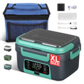 Cordless Electric Heated Lunch Box, 1.5L - 6.3 Cups 100W Rechargeable Smart Self-Heating Food Warmer with Removable Divider, Spoon, Fork, BPA Free, Portable Lunchbox for Car Travel Office Lake Green