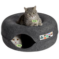 Cattasaurus Peekaboo Cat Cave for Multiple & Large Cats Up to 30-45 Lbs, Scratch Detachable & Washable Tunnel Bed, Comfy Donut Cat Cave (Dark Gray, Large)