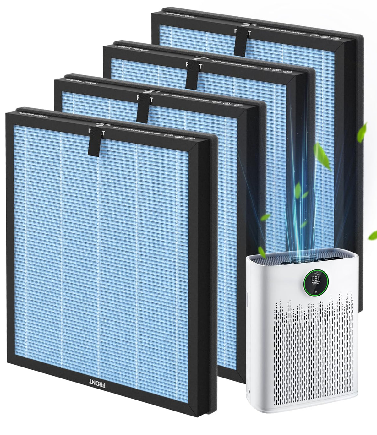 4-Pack HAP603 Replacement Filters, Compatible with ECOSELF HAP603/HAP603WF Purifier for Home Large Room, Part# RFHAP603, Blue