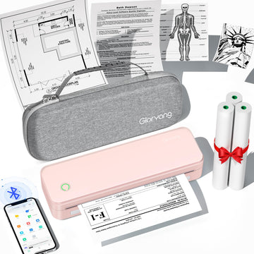 Gloryang Inkless Portable Printer for Travel, Wireless Thermal Printer Supports 8.5 x 11 Inch US Letter Size, Bluetooth Machine Includes Carry Case and 3 Rolls of Thermal Paper Kit, Pink
