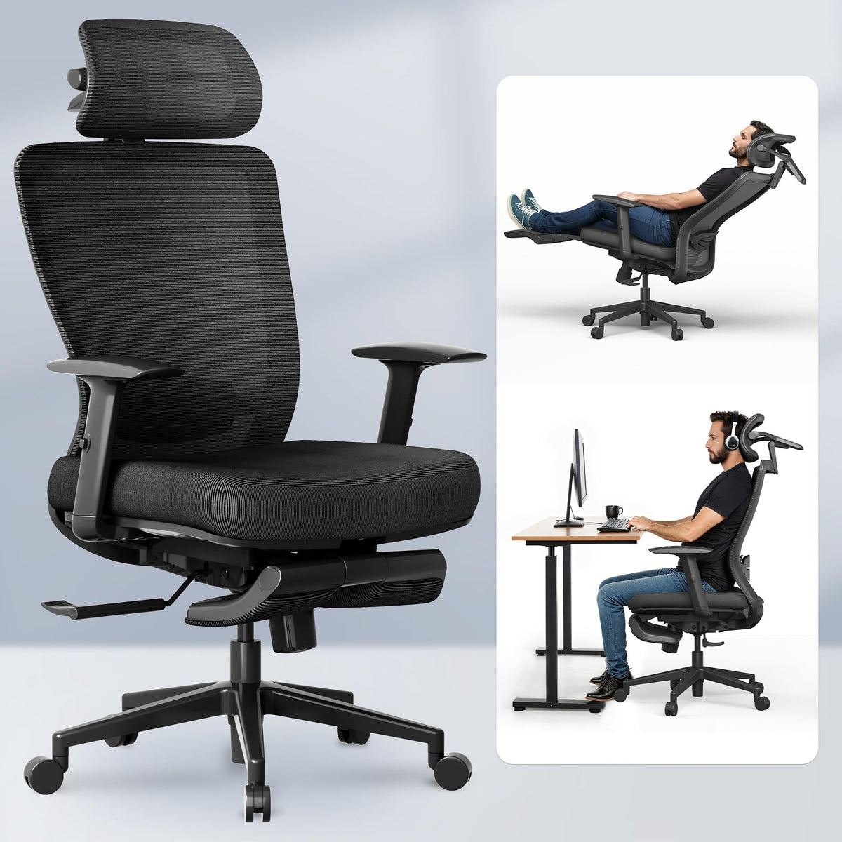 Flexispot Ergonomic Office Chair with Footrest, Mesh High Back Computer Chair, Home Office Desk Chairs, with Adjustable Lumbar Support/2d