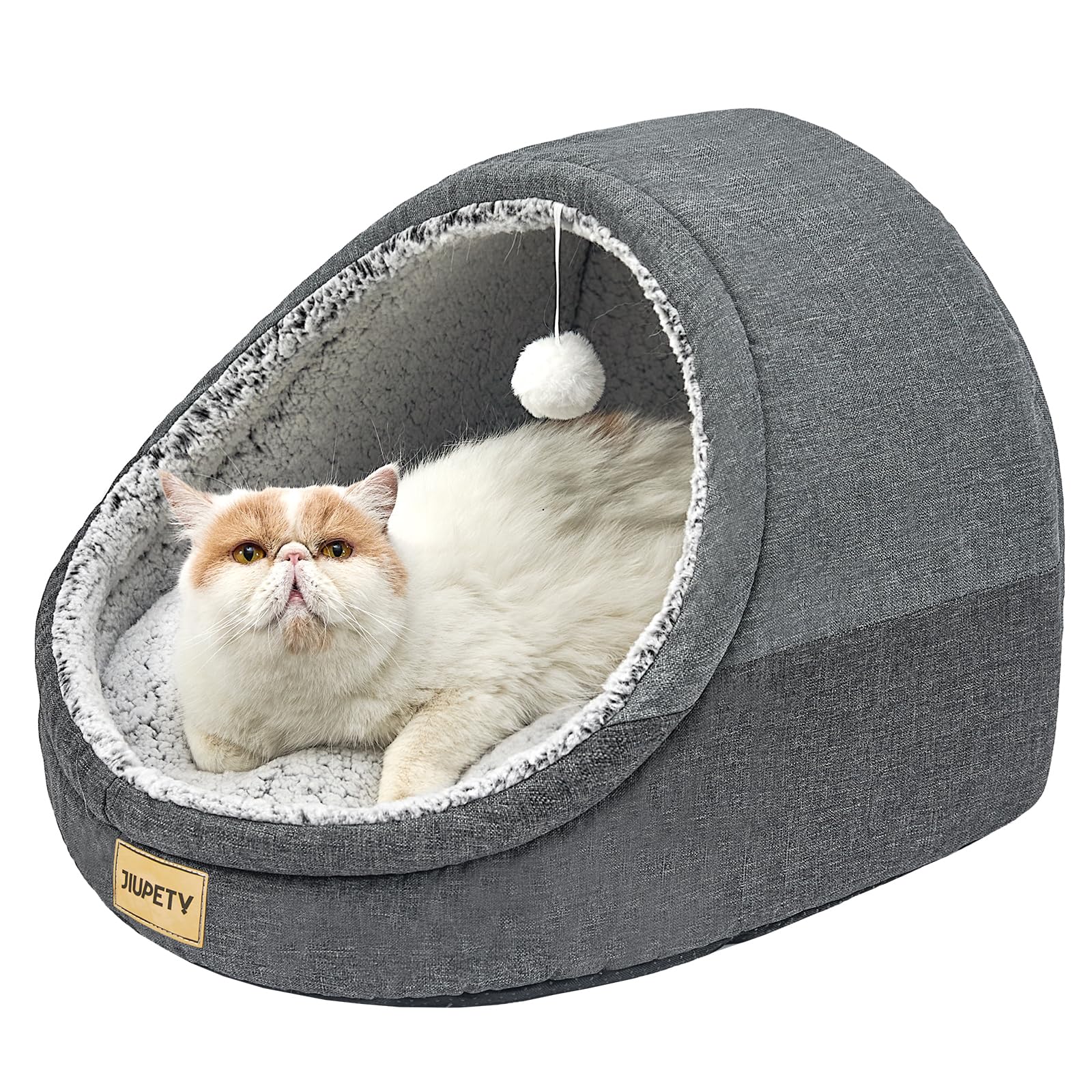 Jiupety Cute Cat Beds for Indoor Cats, Cat Cave Bed for Kittens, Large Cat Cave and Covered Cat Bed with Anti-Slip Bottom, Washable Removable Cushion, M(16"x16"x13"), Dark Gray