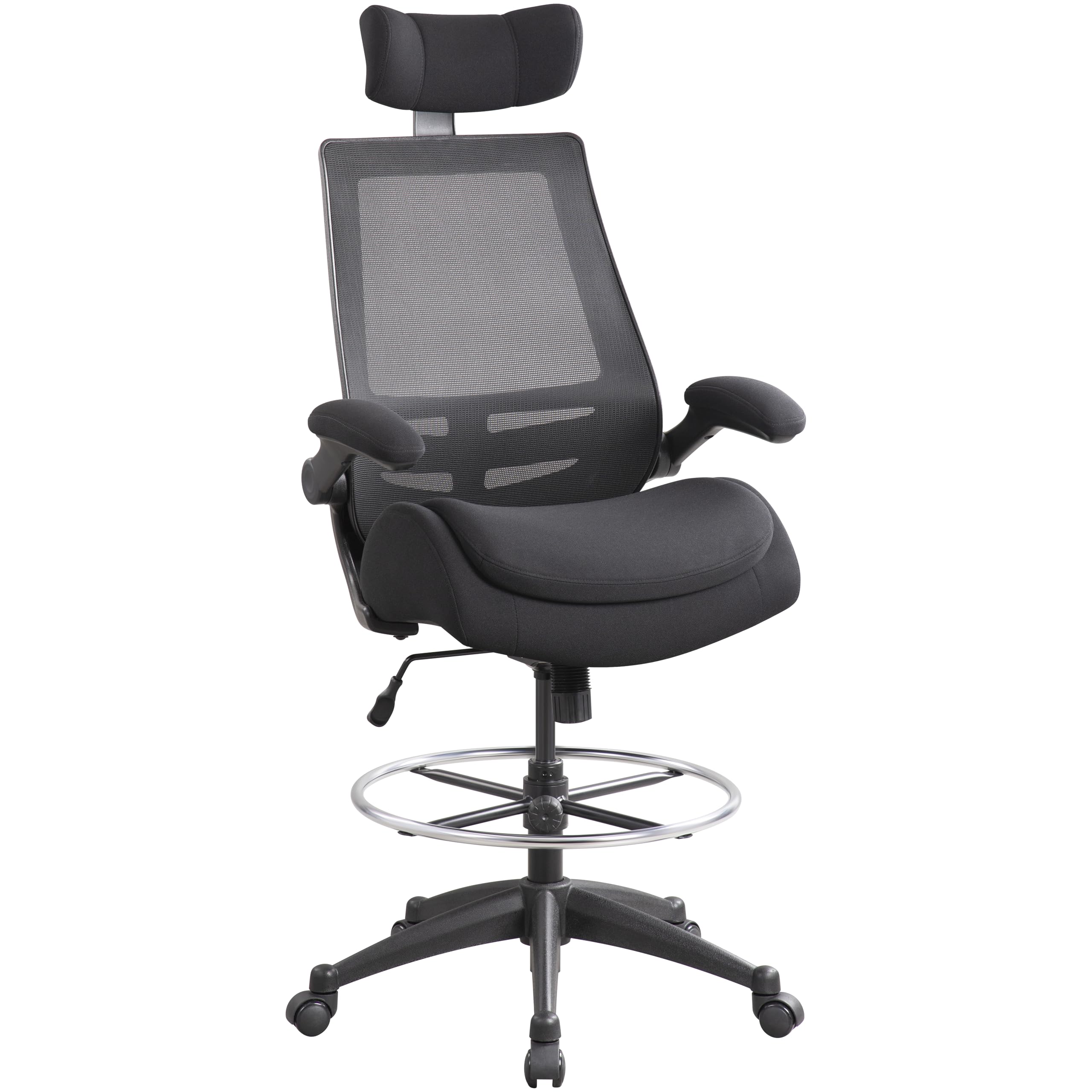 Boliss Big and Tall Drafting Chair 400lbs High Back Dual Seat Cushion, BLS-2818HDS, Black