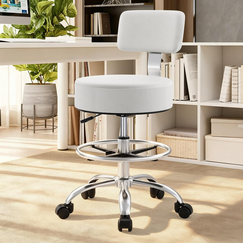 Freekyrock Office Drafting Chair with Footrest, Tall Height Adjustable Stool with Back Support, Heavy Duty Rolling Stool Chair with Wheels for