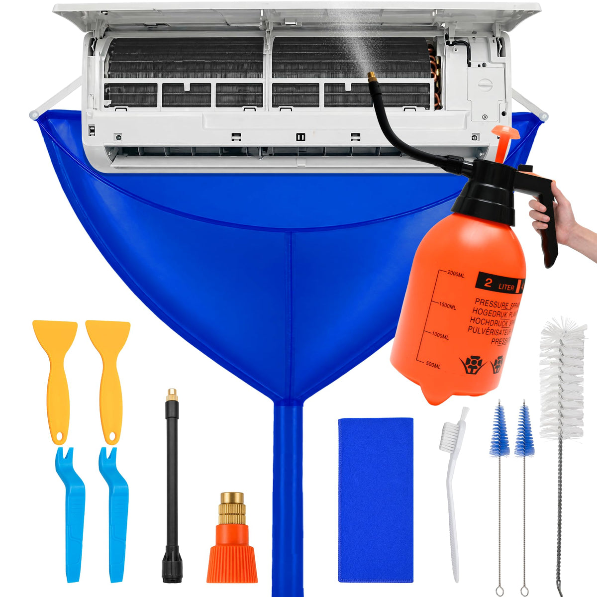 YOYOUTH Mini Split Cleaning Kit: Waterproof Mini Split Cleaning Bag with 2L Rotatable High Pressure Sprayer, 13PCS Cleaning Tools for AC Deep Cleaning