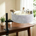 Cat Desk Bed,360° Rotating & Height Adjustable Desk Cat Bed,Space Saving Modern Indoor Cats Nest Furniture Cozy Faux Fur Pet Nest Perch Hammock for Various Desktops,15.7" L*15.7" W*16.9" H,Grey