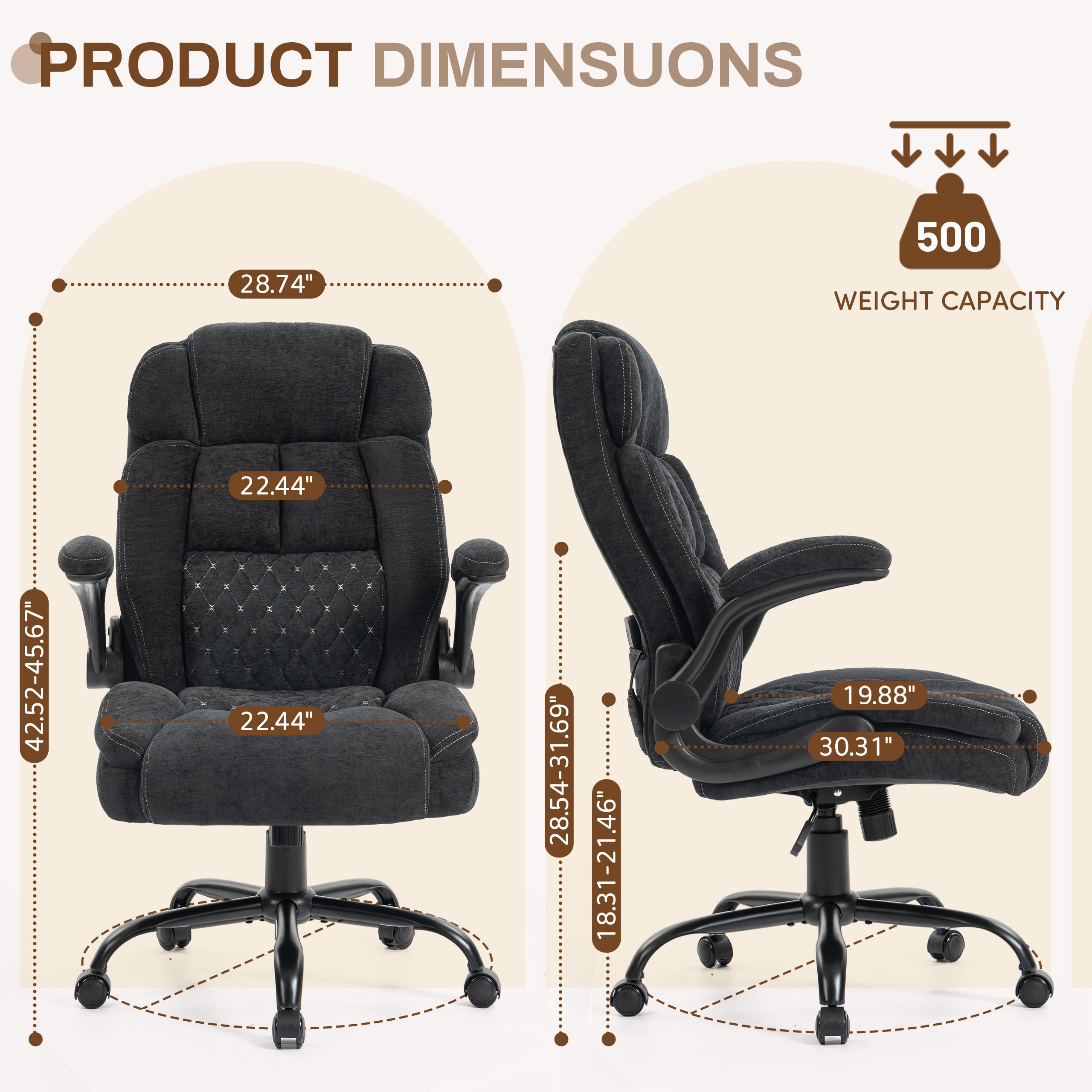Massage Office Chair, 500lbs Ergonomic Rocking Executive Desk Chairs with 4 Points Vibration&heat,padded Flip-up Armrests for Big and Tall