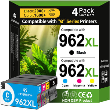 EaseFusion 962XL Ink Cartridges Combo Pack Replacement for HP 962 HP 962XL Ink Cartridges Work for HP Officejet Pro 9015e 9010 9025e 9010e 9012 9015 9018 9020 Printers for HP 962XL Ink (4 Pack)