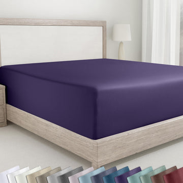 California Design Den Soft 100% Cotton Sateen Fitted Sheet Queen, Purple