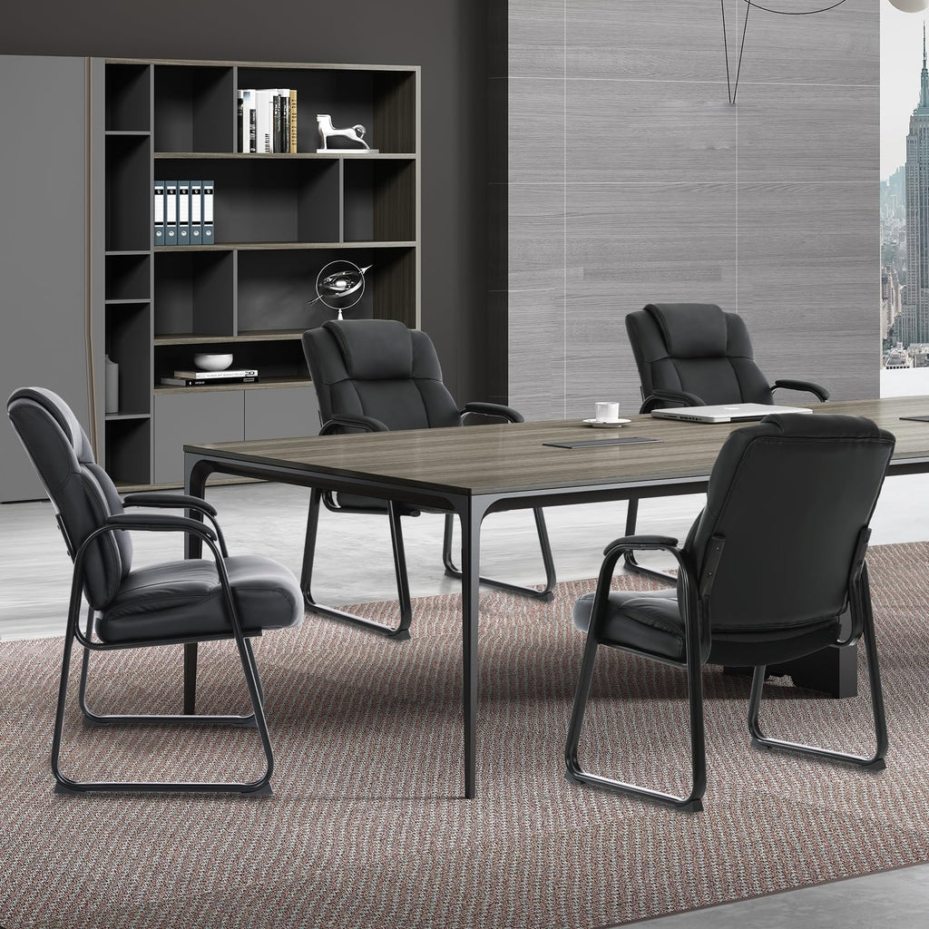 Clatina Big and Tall Office Chair Set of 8 500lbs Leather Reception Chair with Bonded Padded Armrest Wide Seat Sled Base Desk Chair No Wheels