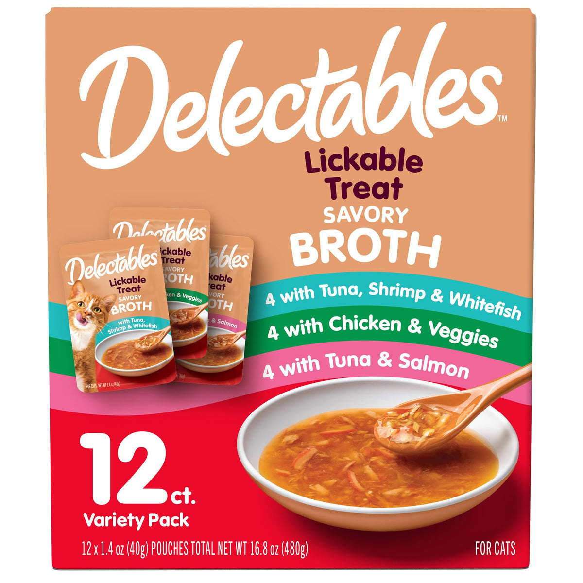 Delectables Savory Broths Lickable Wet Cat Treat Variety Pack, 12Count(Pack of 1)