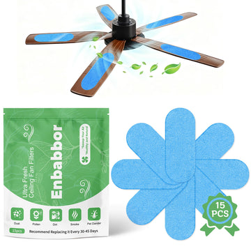15Pcs Ceiling Fan Air Purifier Filters, Activated Carbon Fiber Cotton, Odors & Allergens | Unscented, Universal Fit for All Fan Blades