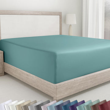 California Design Den Soft 100% Cotton Sateen King Bed Fitted Sheet, Teal