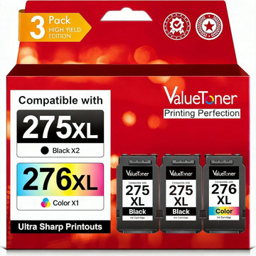 PG-275 XL/CL-276 XL (3-Pack) Compatible with Canon 275 and 276 Ink Cartridges 275XL 276XL for Printer Pixma TR4720 TS3720 TS3522 TR4722 TS3722 TS3520 TS3700 TR4723 TS3500 TR4700 (2 Black, 1 Color)