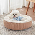 23 inches Donut Dog Bed for Small Dogs - Calming Round Puppy Bed with Removable &Washable Cover, Plush Faux Fur & Corduroy Pet Bed for Cats, Fits Pets up to 15 lbs(Brown,Small)
