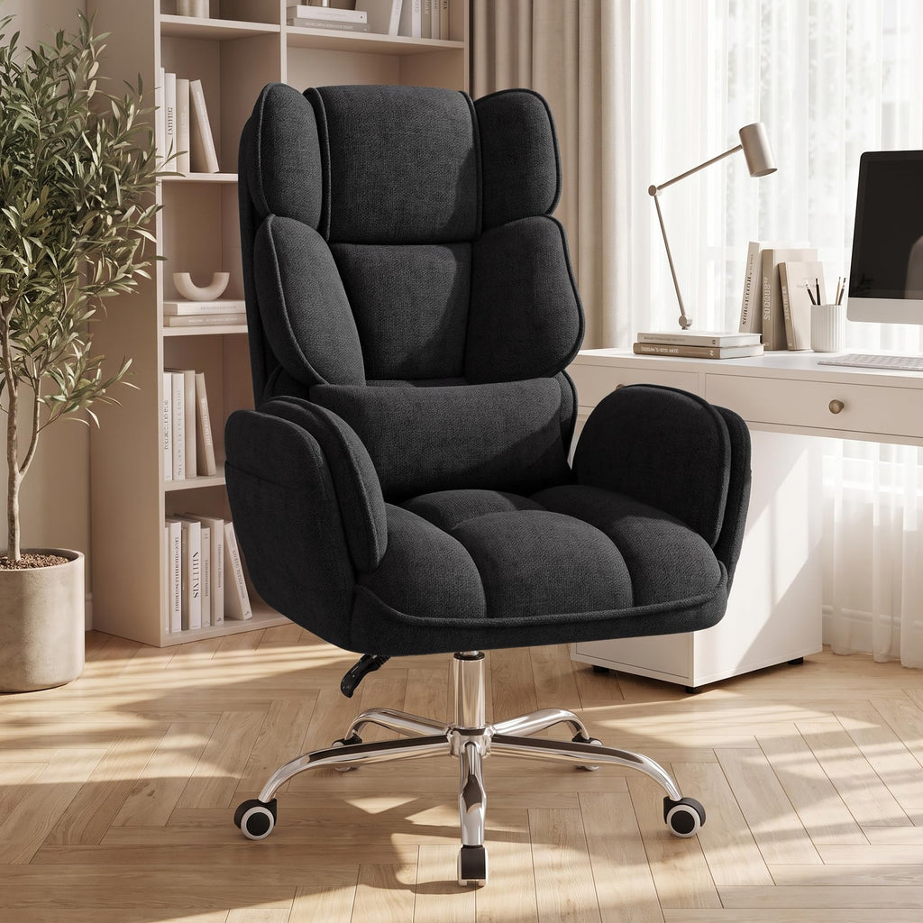Daluvenix Big and Tall Office Chair, Flip Armrests with Side Pockets, Comfy Criss Cross Office Chair with Extra-wide Plush Seat, 150° Reclining