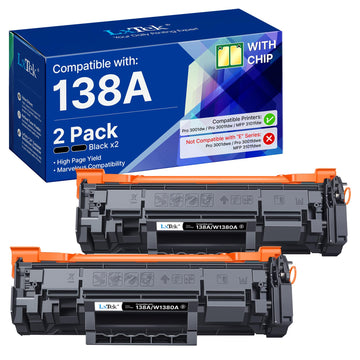 LxTek 138A Black Toner Cartridge with CHIP Compatible Repalcement for HP 138A Black Laserjet Toner Cartridge W1380A 138X W1380X for HP Laserjet Pro MFP 3101fdw 3101sdw 3001dw 3001fdw Printer (2 Black)
