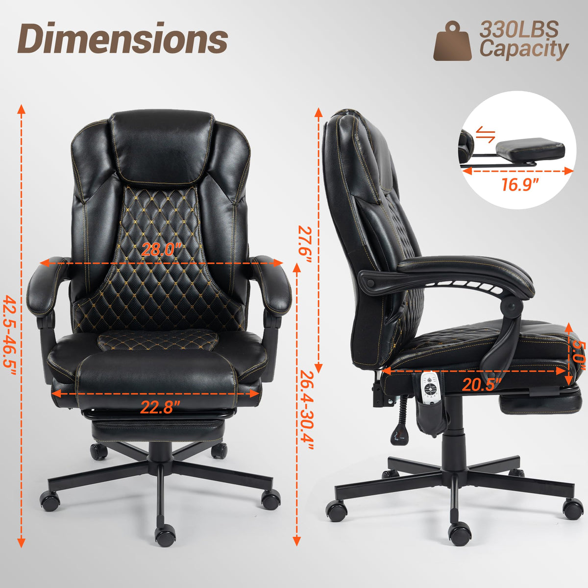 Wentum Massage Office Chair with Footrest, 6 Points Vibration Heating Executive Chair, Ergonomic Home Office Desk Chair with Linkage Armrest,