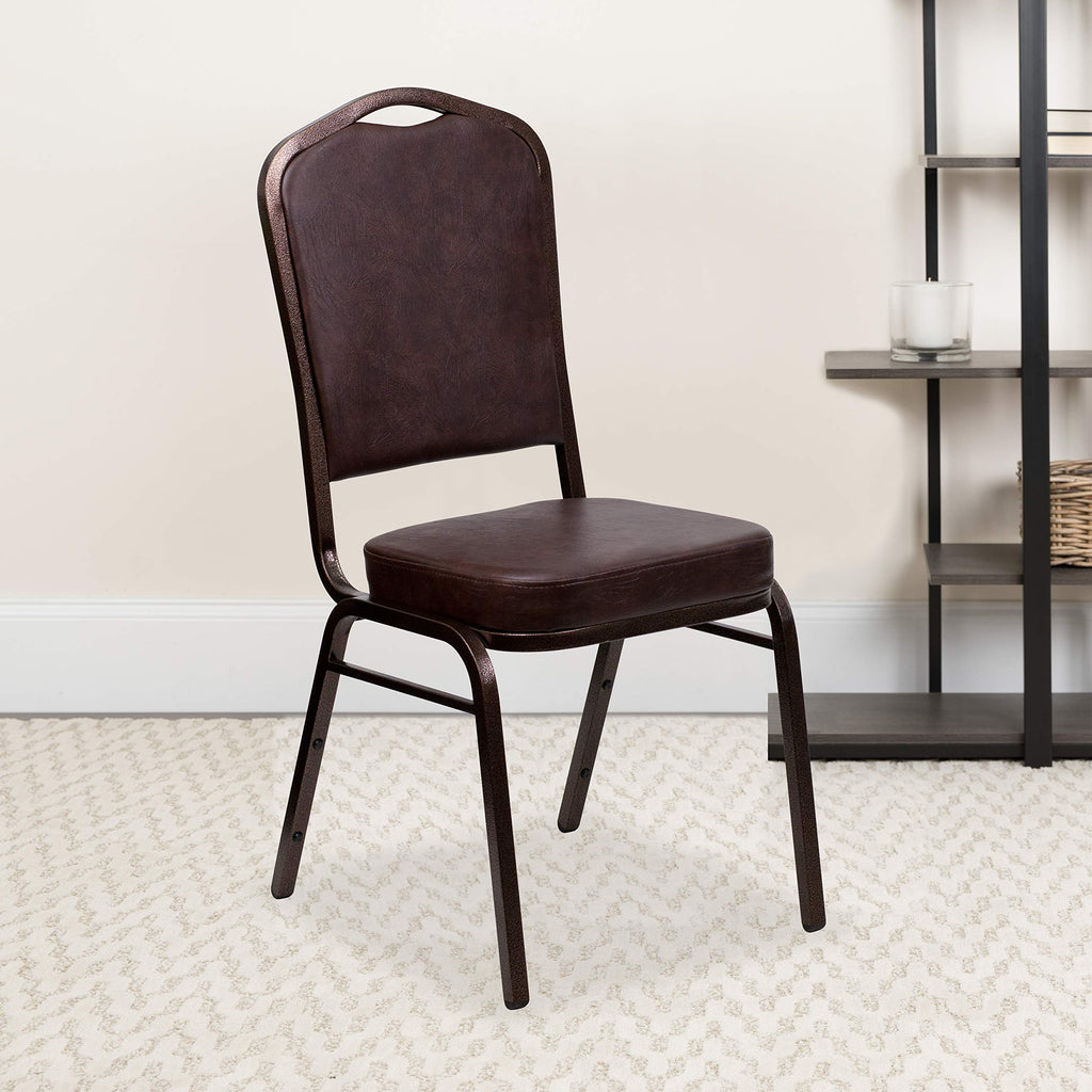Flash Furniture Hercules Crown Back Stackable Banquet Chair, Brown, 4-pack, Set of 4, Brown Vinyl/copper Vein Frame