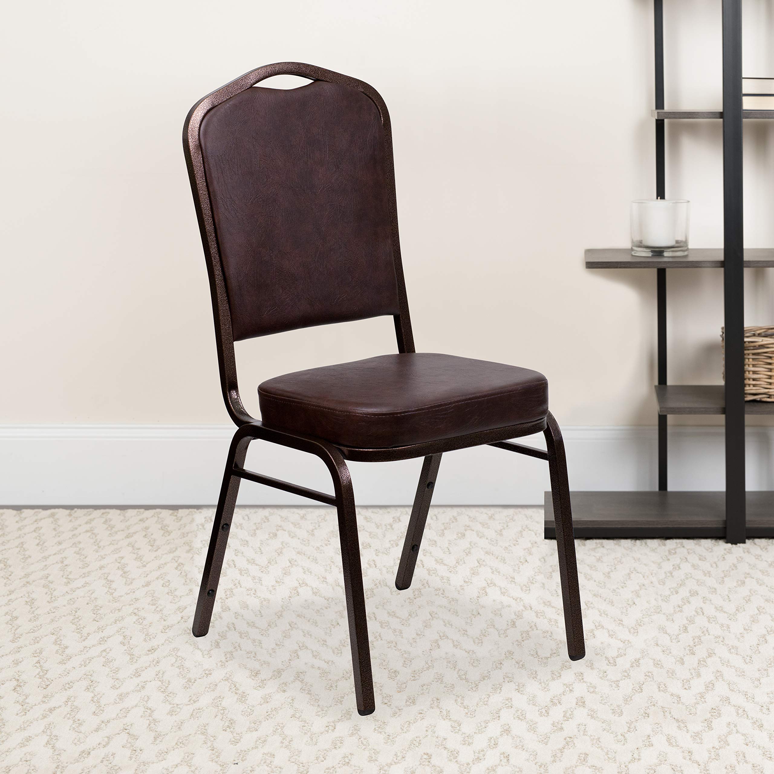 Flash Furniture Hercules Crown Back Stackable Banquet Chair, Brown, 4-pack, Set of 4, Brown Vinyl/copper Vein Frame