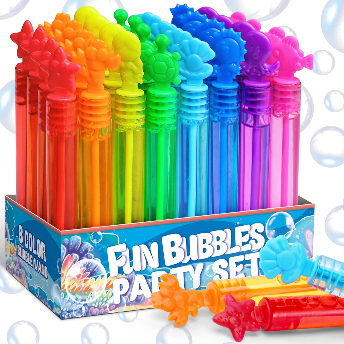Under The Sea Party Favor, 32 Pack Mini Bubble Wand for Kids Toddler with Gift Box, Mermaid Birthday Party Supplies, Ocean Goody Bag Filler, Summer Pool Beach Party Decoration Toy, Classroom Prizes
