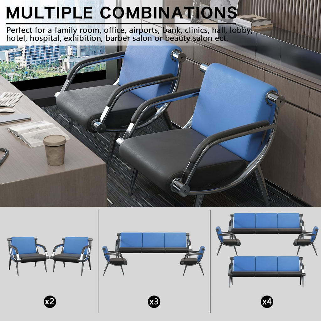 Wonline 3pcs Office Reception Chair Set Visitor Guest Sofa Waiting Room Bench Airport Clinic Black Pu Leather, 2 Seat