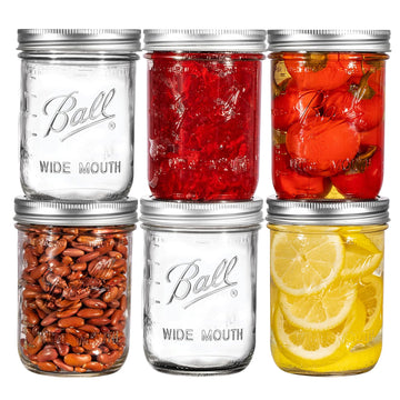 Ball Wide Mouth Mason Jars 16 oz. (6 Pack) - Pint Size Jars with Airtight Lids and Bands for Canning, Fermenting, Pickling, Meal Prep or DIY Decors and Projects Bundled with Peaknip Jar Opener
