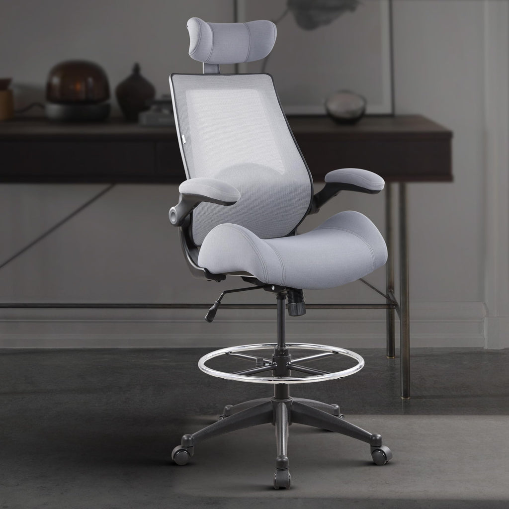 Boliss 400lbs High Back Drafting Chair with Adjustable Headrest, BLS-2818HD, Grey