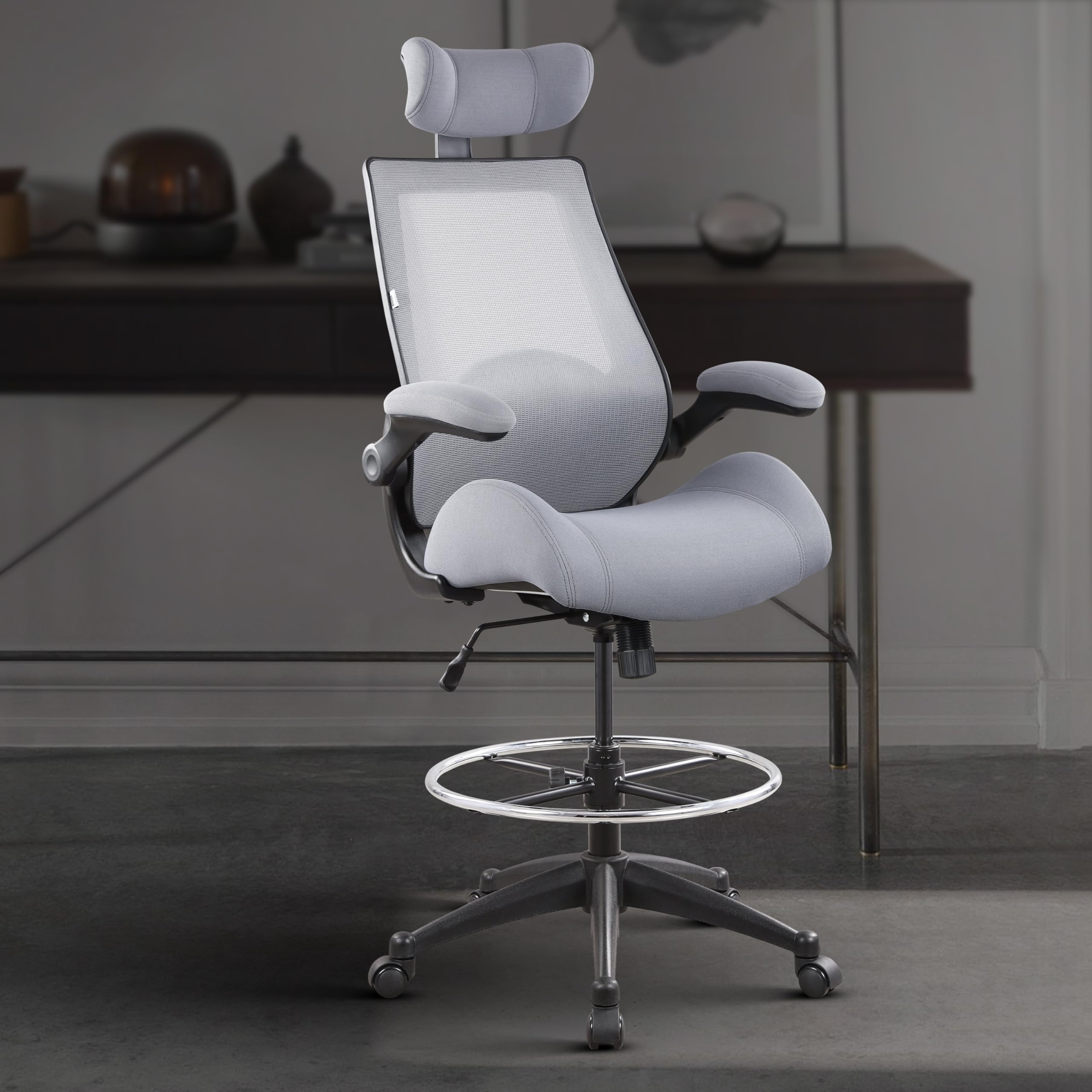Boliss 400lbs High Back Drafting Chair with Adjustable Headrest, BLS-2818HD, Grey