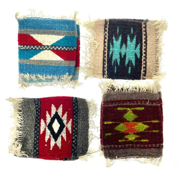 Woven Wool Coaster Set – Handwoven in Oaxaca, Mexico – Set of 4 Assorted Colors and Patterns – Artisan Made