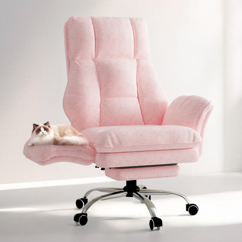 Big and Tall Office Chair, Flip Armrests for Pets & Cross Legged Sitting, Large, Pink