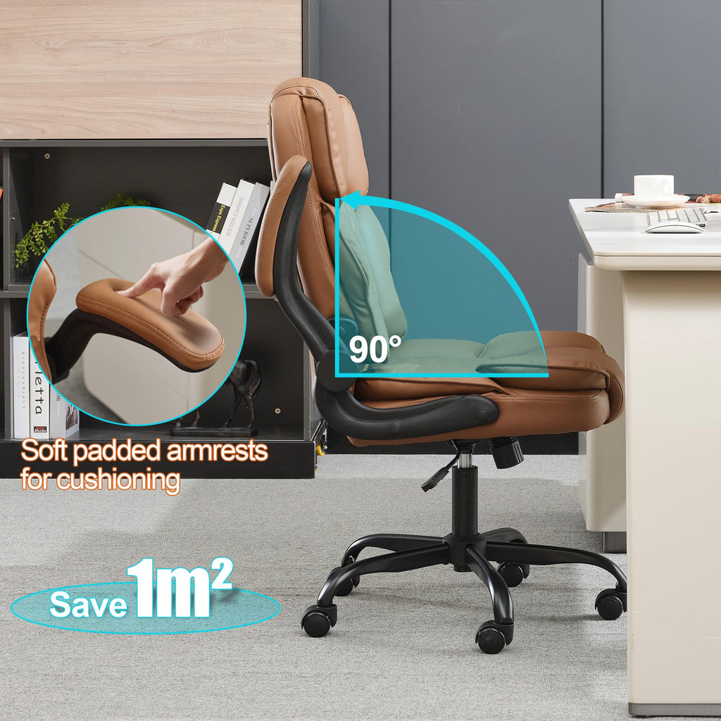 Bowthy Office Desk Chair,mid Back Executive Leather Chair,ergonomic Home Computer Chair,modern Conference Room Chairs with Adjustable Flip-up