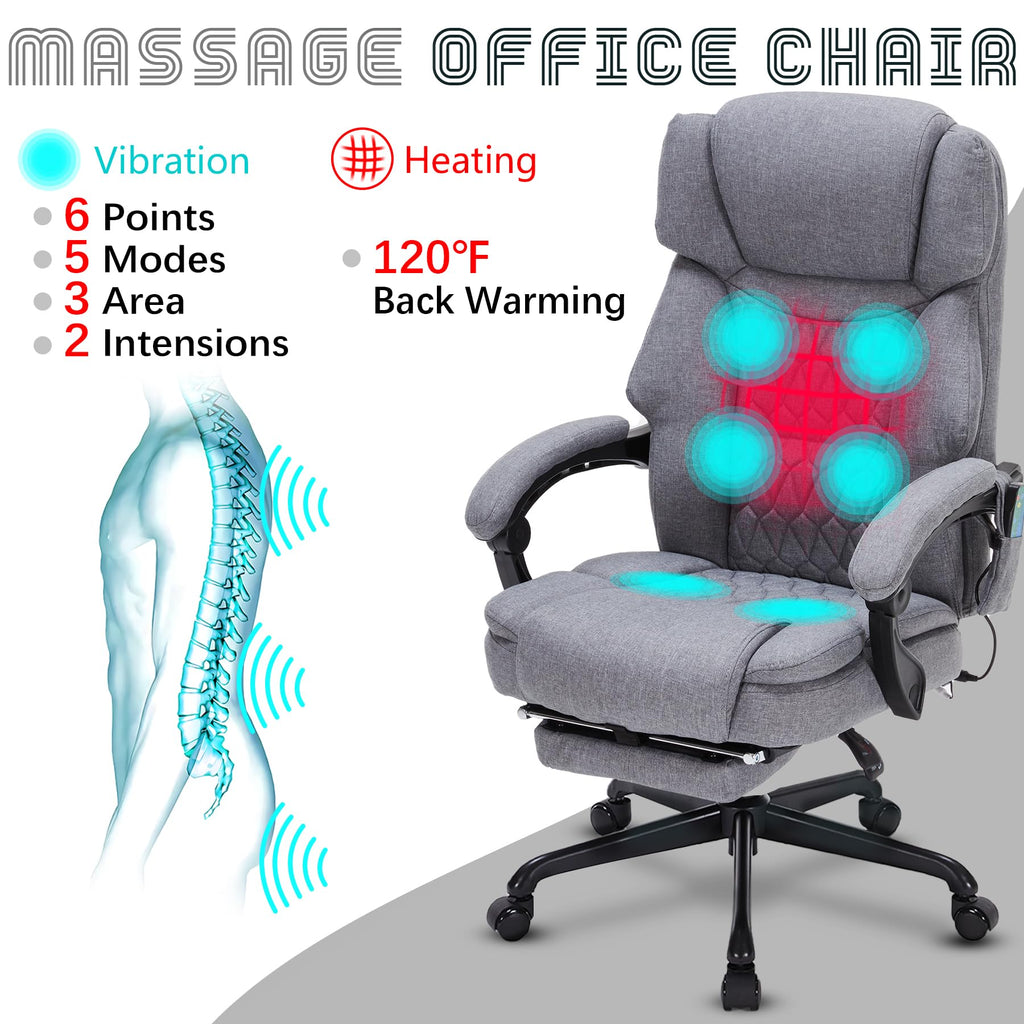 Massage Office Chair with Foot Rest 6 Points Vibration and Heat Home Office Desk Chairs for Heavy People 400lbs Reclining Managerial Chairs