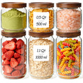 ComSaf 6PCS (1.1Qt/0.5Qt) Glass Pantry Storage Container with Acacia Wood Lid, Airtight Glass Canister with Stacked Design for Orderly Organizing, Glass Jar Organizing Dry Goods in Pantry & Cabinet