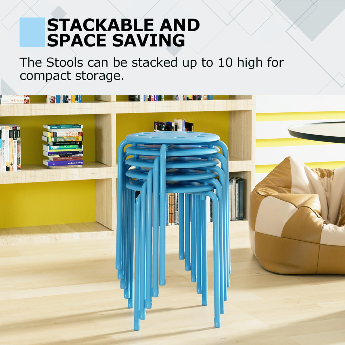 Vecelo 6-piece Stacking Stools, 17.7 Inch Standard Height, Portable Stackable Colorful Decoration Stools for School Classroom and Office Use,