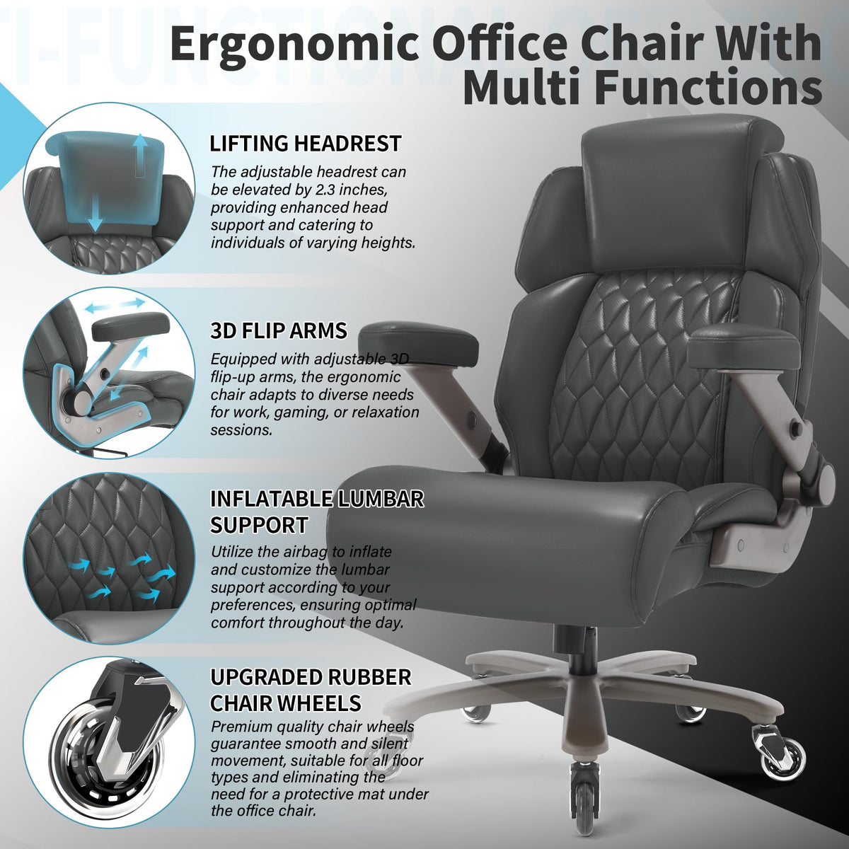 Big and Tall Office Chair 700lbs, Ergonomic High Back Computer Desk Chair, Large, Grey-1