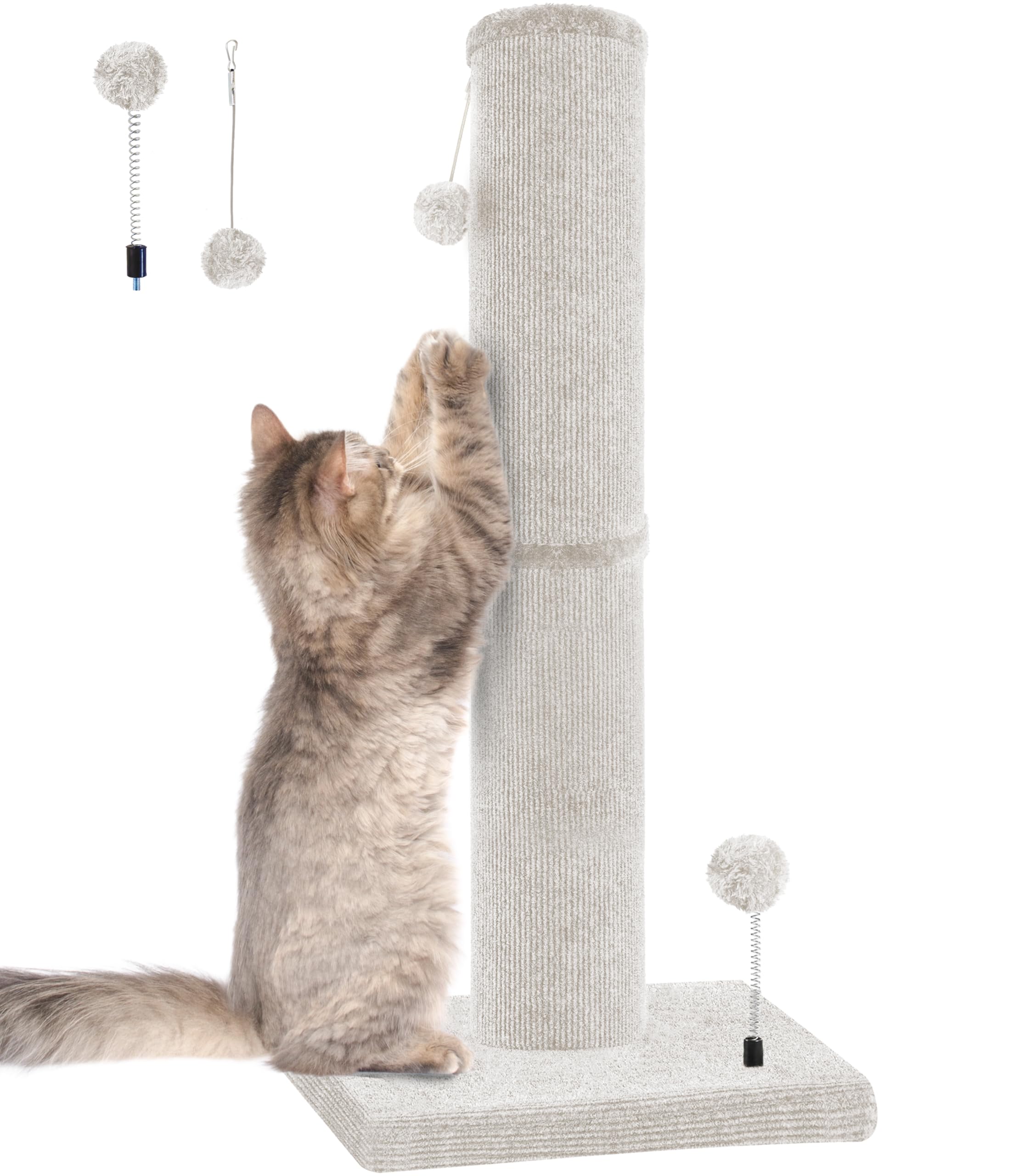 Carpet Craft Cat Scratching Post Heavy Duty for Indoor Large Cats and Adult Cats,Tall and Thicked Cat Scratch Post,Carpet Cat Tree Tower Scratcher with Interactivity Balls,Beige