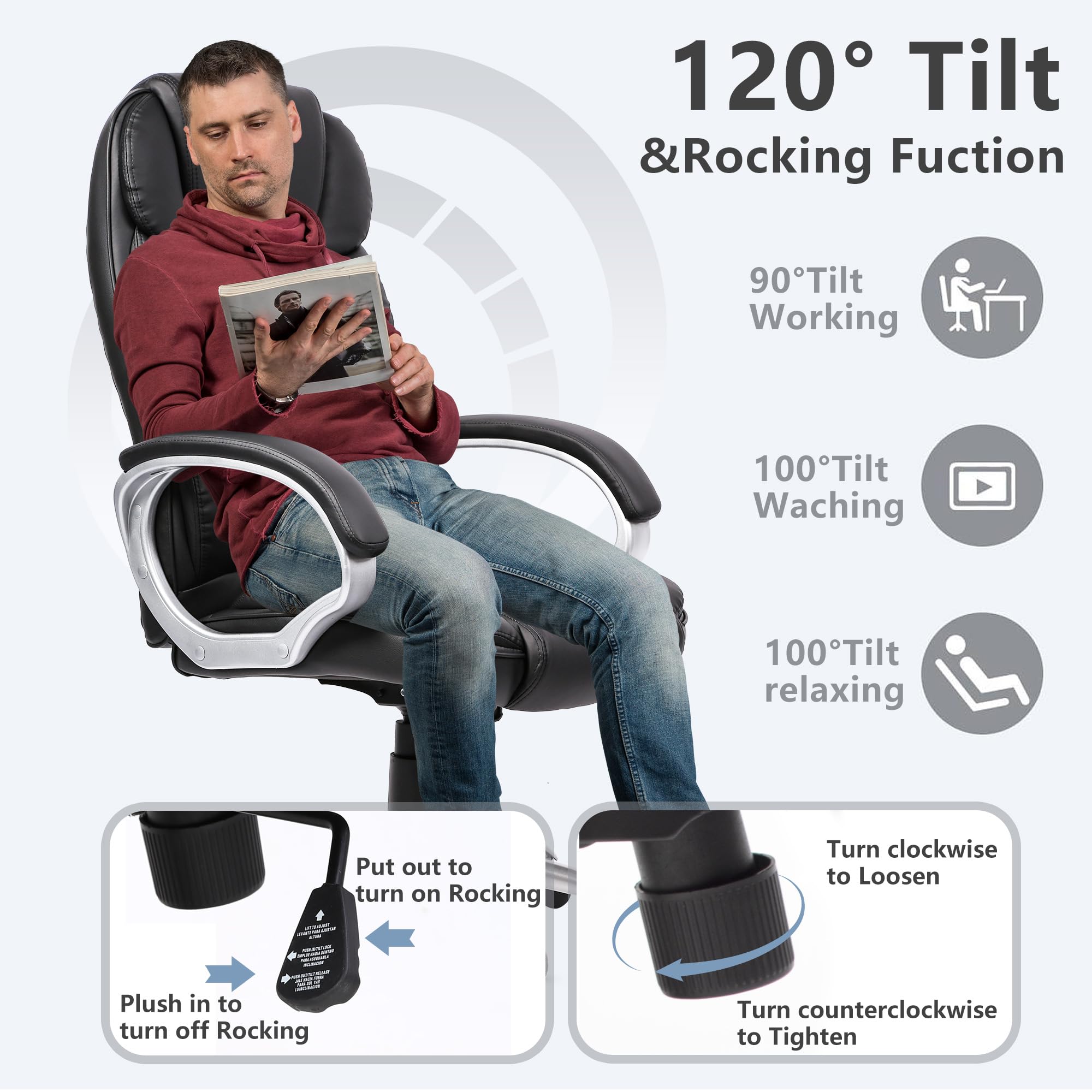 Fdw Office Chair Massage Computer Chair High Back Adjustable Desk Chair Rolling Swivel Executive Chair Pu Leather with Lumbar Support Arms
