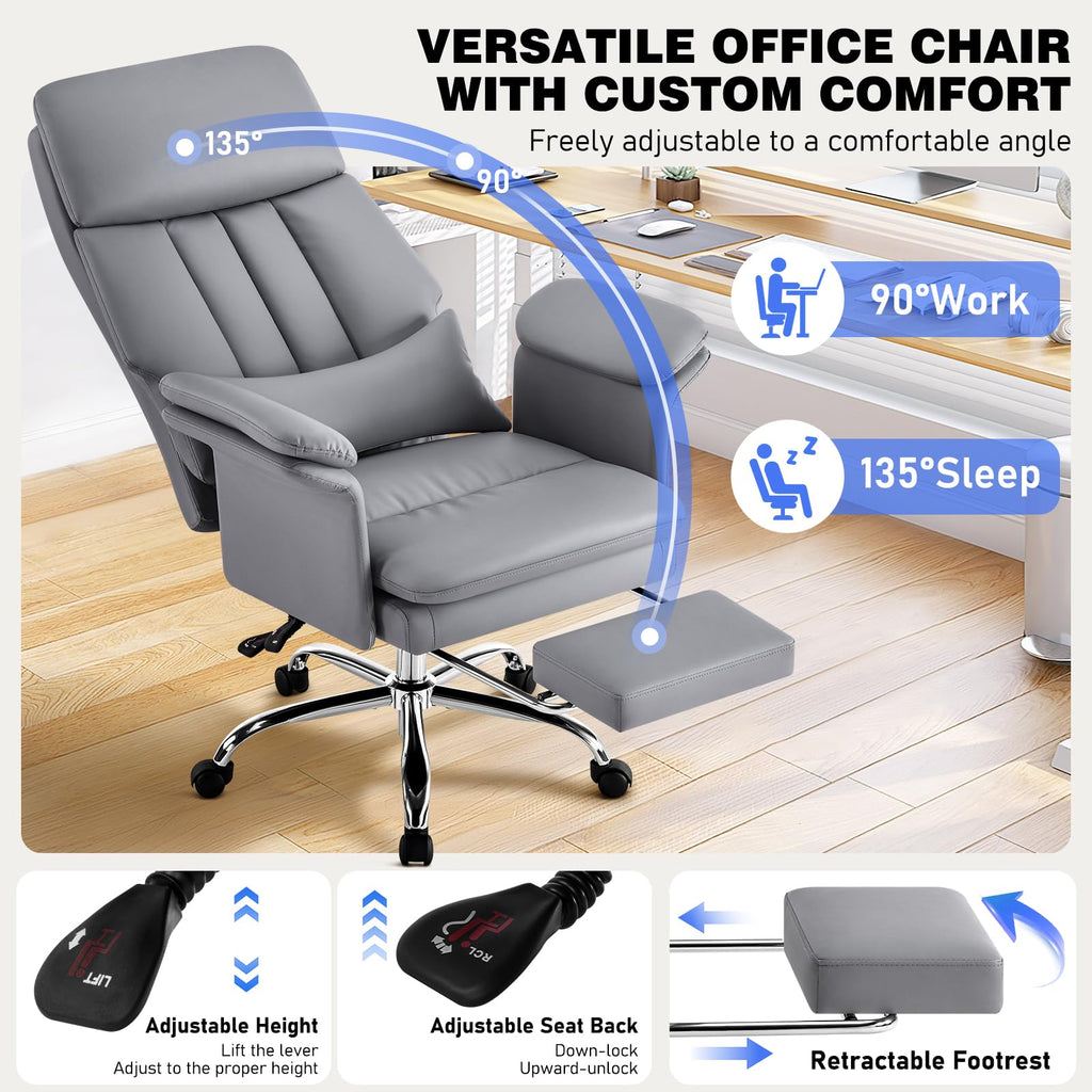 Furnistyle Comfortable Home Office Chair with Footrest 400lbs, Premium Pu Leather Office Chair with High Back Adjustable Lumbar Support