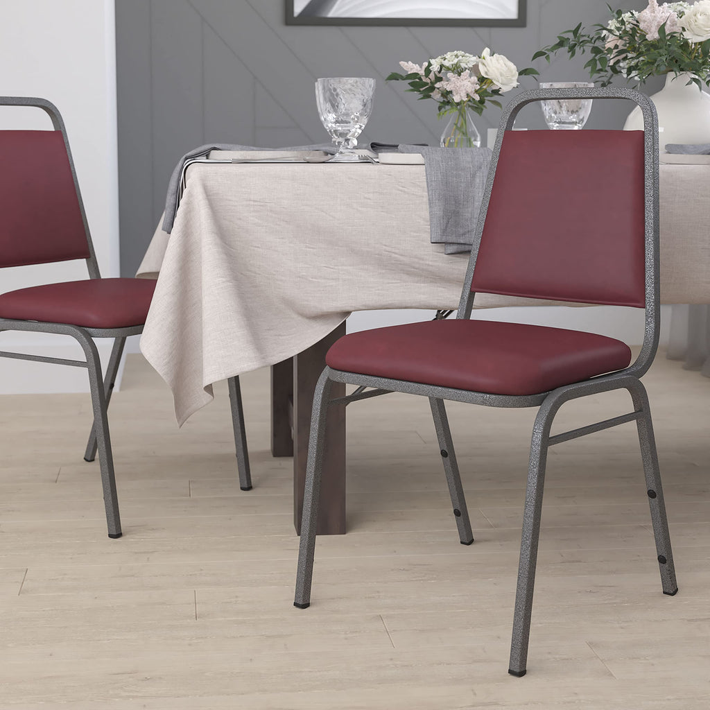 Flash Furniture Hercules Trapezoidal Back Stackable Banquet Chair, Burgundy, Set of 1, Burgundy Vinyl/silver Vein Frame