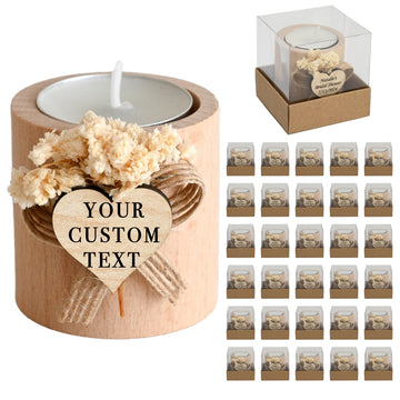 30 Pcs Handmade Personalized Natural Wood Cylinder Candle Holders – Perfect for Weddings, Bridal Showers, Memorials & Gifts