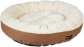 Fanci Basics Round Bolster Pet Bed for Dog or Cat with Flannel Top, 20.0" L x 20.0" W x 8.0" Th, Brown and Ivory