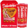 Delectables Squeeze Up Creamy Squeezable Puree, Lickable Wet Cat Treats, Grain Free, No Added Fillers, No By-Products, No Added Preservatives, 0.5 Ounces Tuna & Salmon, 32 Tubes Total