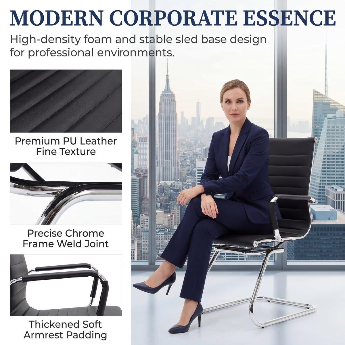 Dm Furniture Waiting Room Chairs Set of 8, Office Desk Chair No Wheels, Pu Leather Computer Chairs Mid Back Guest Chairs for School Reception