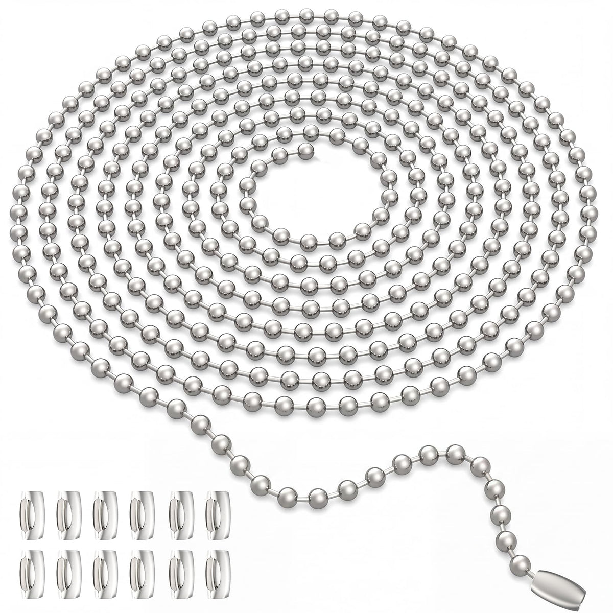 120-Inch Extra Long Ceiling Fan Pull Chain Extender, Premium Ball Chain with 12 Connectors, Versatile Pull Chain Extension for Ceiling Fan, Light Fixture, DIY Crafts (3mm Bead Diameter)