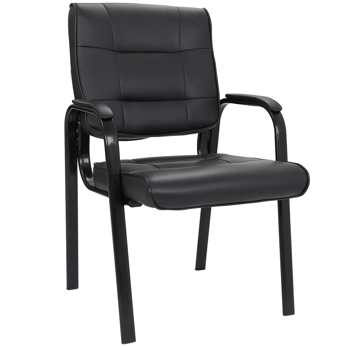 Jupiterforce Waiting Room Chairs, Leather Office Reception Guest Chair No Wheels with Padded Arms Rest for Home Conference Lobby Area Meeting