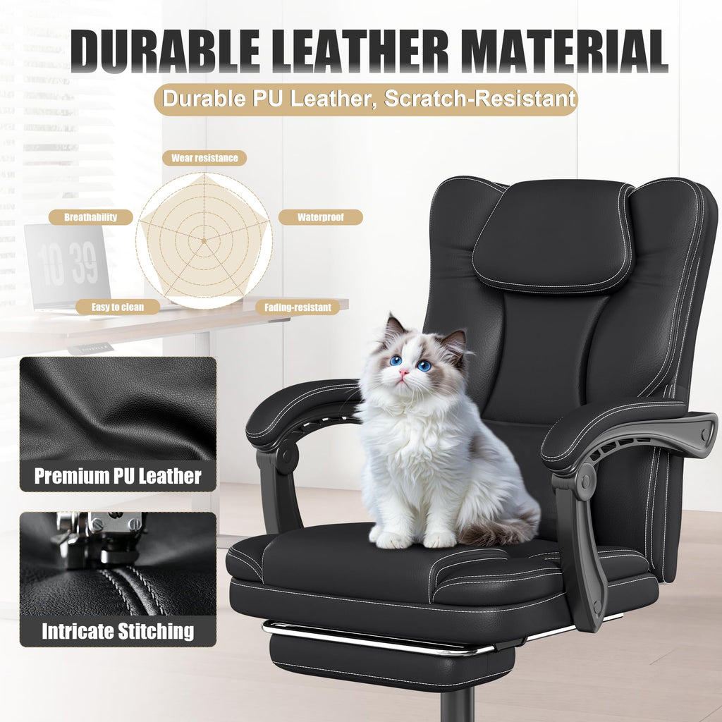 Ergonomic Office Chair with Footrest, Reclining Executive Computer Chair, Black with Footrest