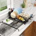 Simple Trending Dish Rack - Expandable Dish Drying Rack for Kitchen Counter, Large Capacity Dish Drainers, Stainless Steel Dish Strainer with Utensil & Cup Holders, Black