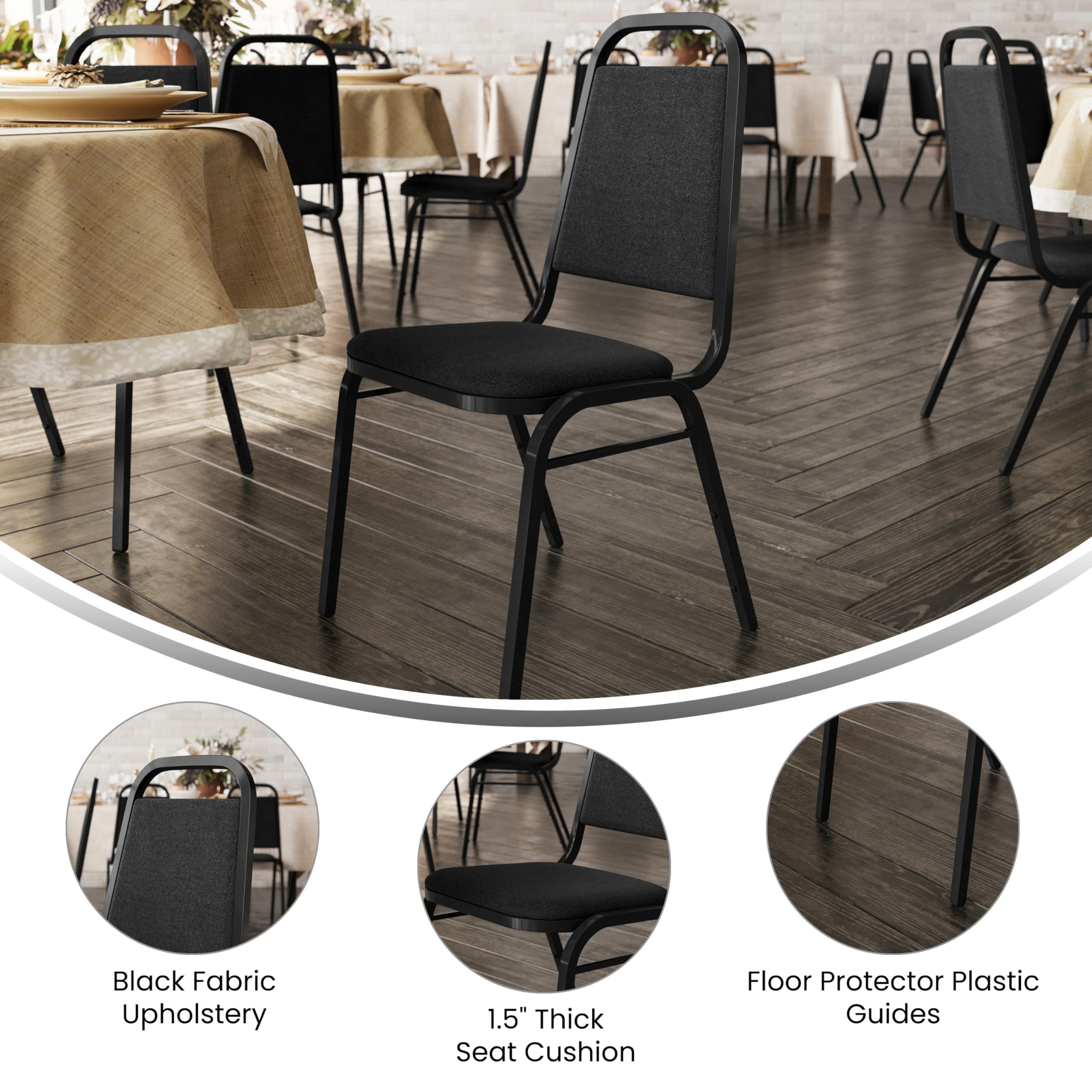 Flash Furniture Hercules Trapezoidal Back Stackable Banquet Chair, Black, Set of 1, Black Fabric/black Frame