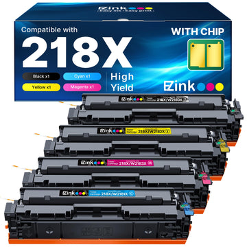 E-Z Ink 218X with Chip Compatible for HP 218X Toner Cartridges 4 Pack 218A Toner for HP Color LaserJet pro MFP 3301fdw Toner 3301cdw 3201dw 3301sdw Printer Ink Set W2180A W2180X (BCMY)